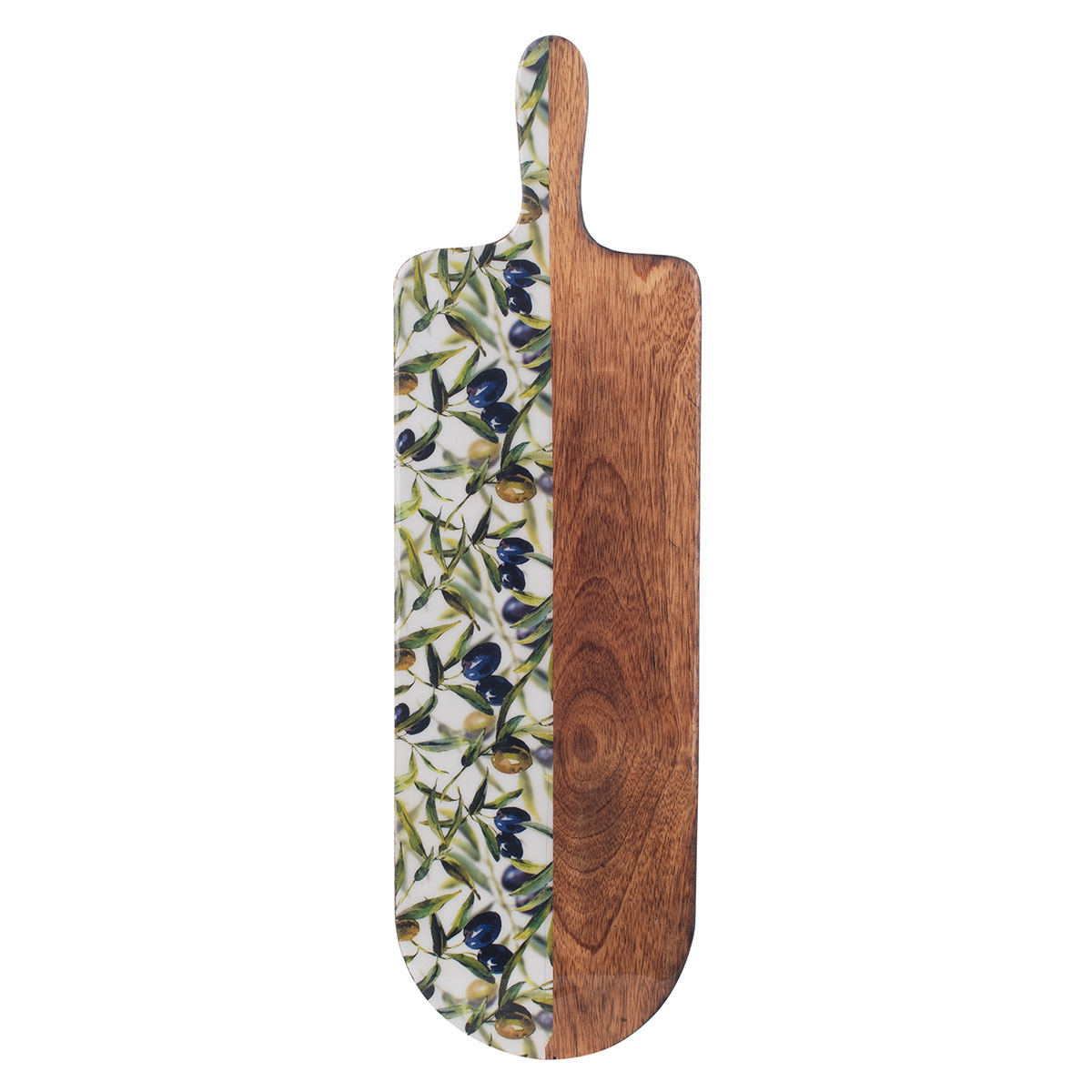 Tabla ovalada de madera de mango con aceitunas, 49 cm