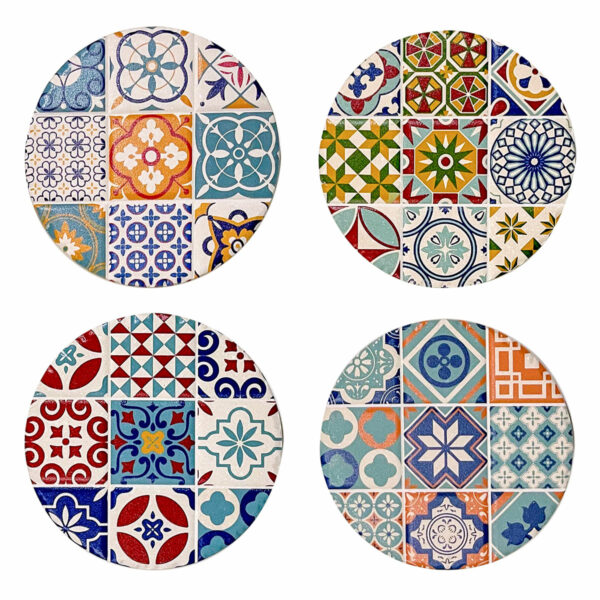 Posavasos de cerámica con motivo de azulejos, 10,8 cm, 27582