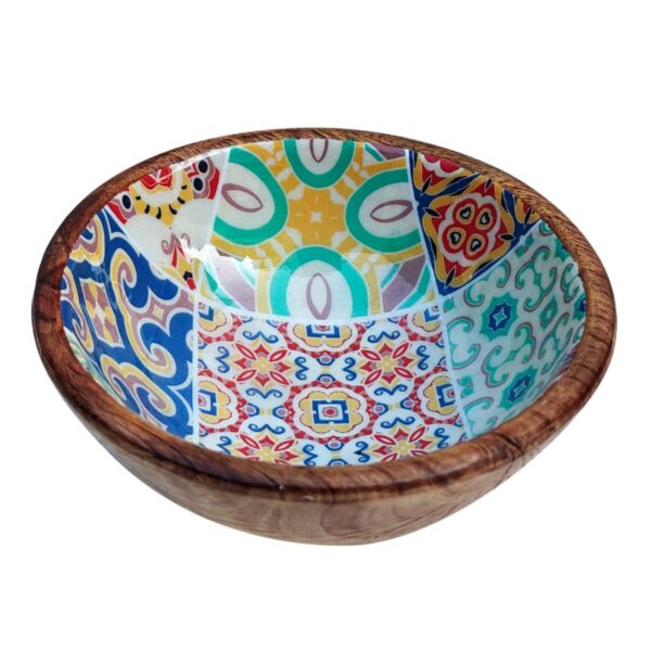 Cuenco pequeño de madera de mango con motivo de azulejos, 15 cm
