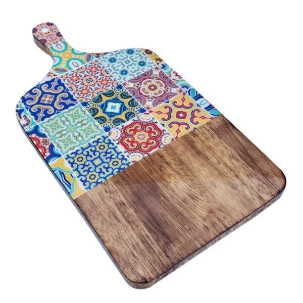 Tabla de cortar grande de madera de mango con motivo de azulejos, 40,5 cm