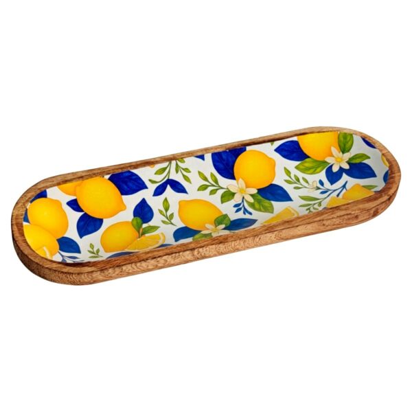 Fuente con limones de madera y resina, 29,50 × 10 cm
