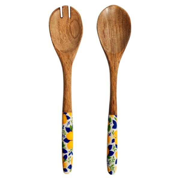 Juego de cuchara y tenedor con limones de madera y resina