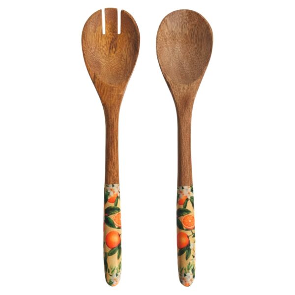 Juego de cuchara y tenedor con naranjas de madera y resina