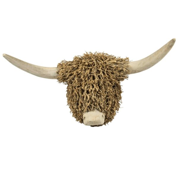 Cabeza de toro de madera para pared, 60 × 35 × 33 cm